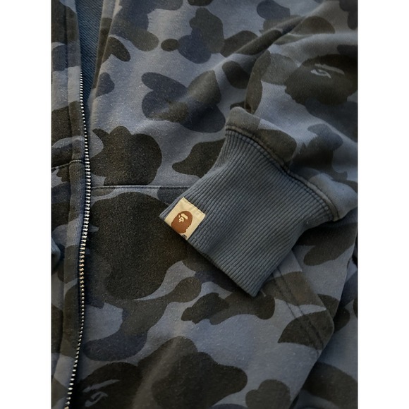 BAPE A Bathing Ape Full Zip Shark Hoodie Blue Camo WGM Youth Kids L Distressed* - Picture 6 of 12